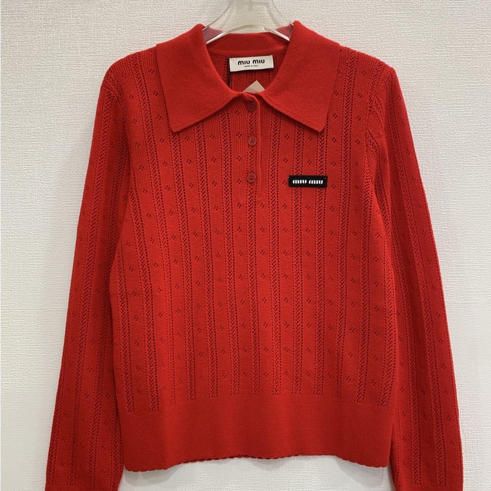 Miu Miu Vibrant Red Collared Sweater